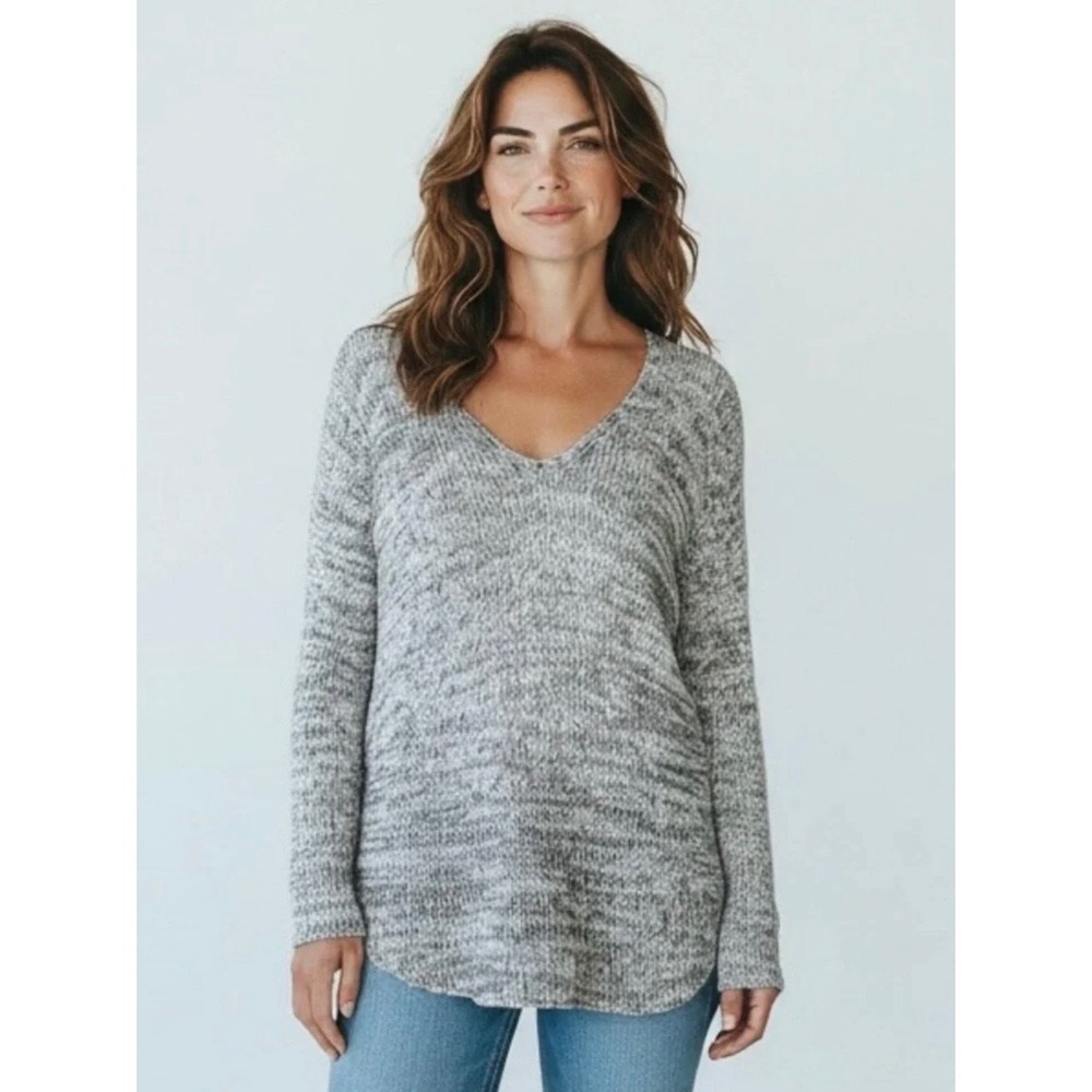 Wooden Ships Paola Buendia Grey Marled V-Neck Knit Sweater S/M
